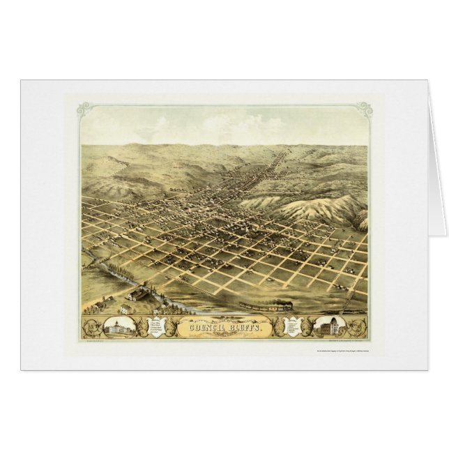 Council Bluffs, IA Panorama-karta - 1868 Hälsningskort (Framsidan Horizontal)