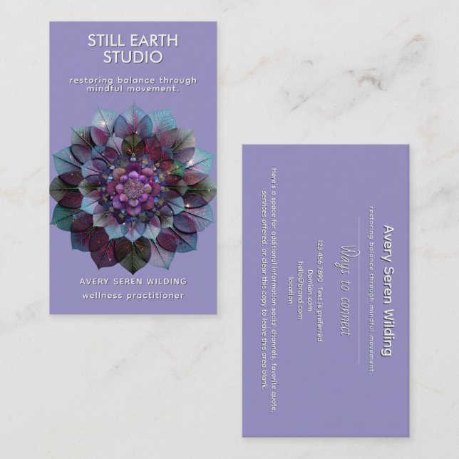 Council of Leaves | Mandala Art P&B Visitkort (Fram/baksida)