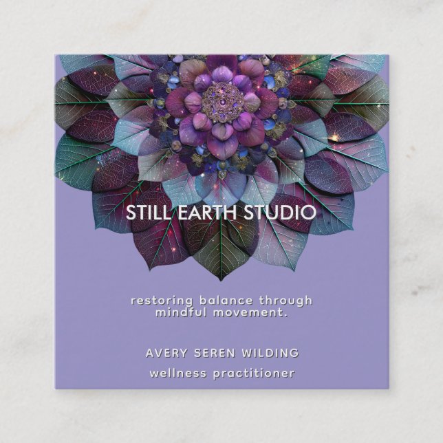 Council of Leaves | Mandala Design P&B Fyrkantigt Visitkort (Framsida)