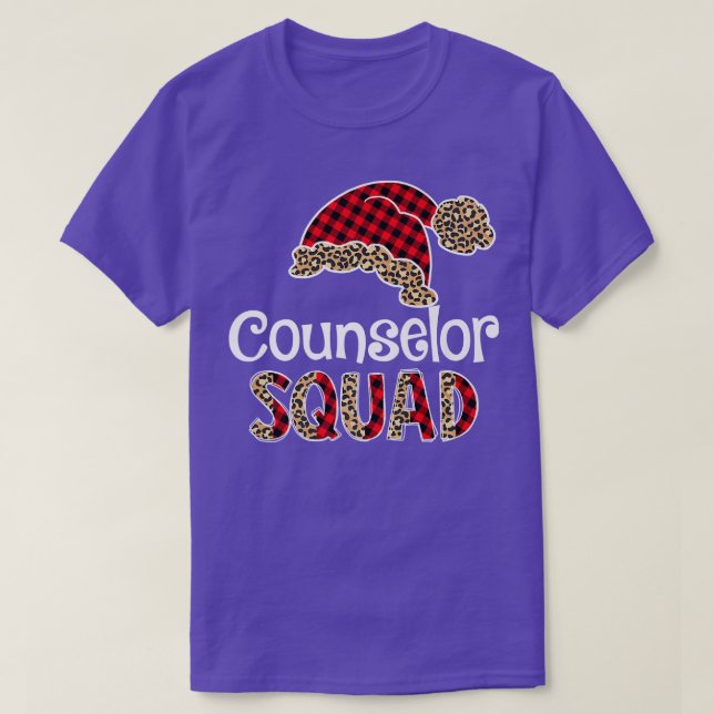 Counselor Squad Santa Hat Buffalo Plaid Leopard Fu T Shirt (Design framsida)