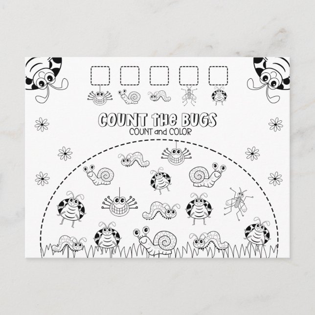 Count and Färg Child's Roligt Math Activity Vykort (Framsida)