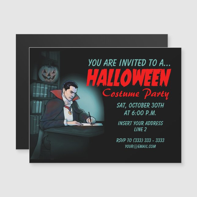 Count Dracula Halloween fest Magnetisk Inbjudningskort (Fram/baksida)