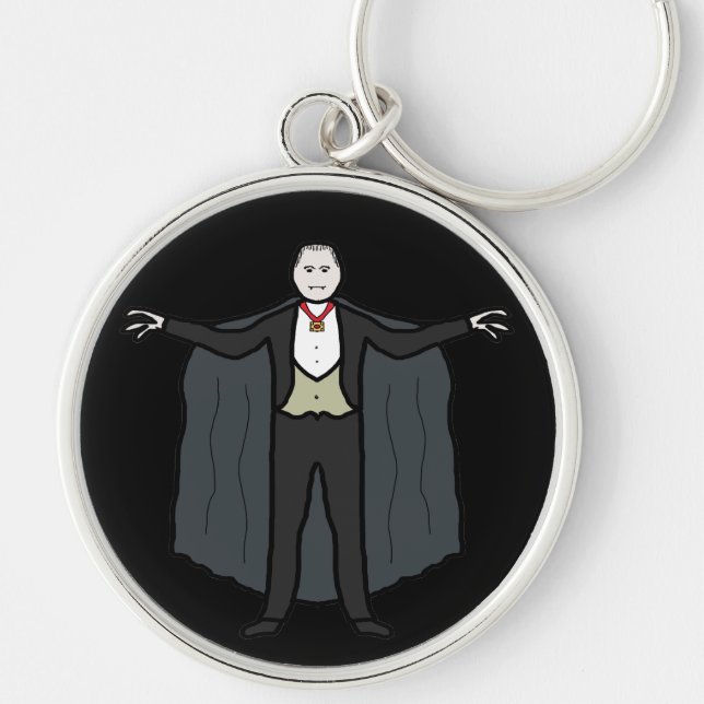 Count Dracula Vampire Rund Silverfärgad Nyckelring (Framsidan)