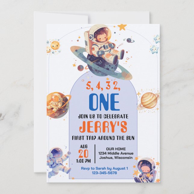 Countdown Astronaut Rymden Birthday Inbjudningar (Framsida)