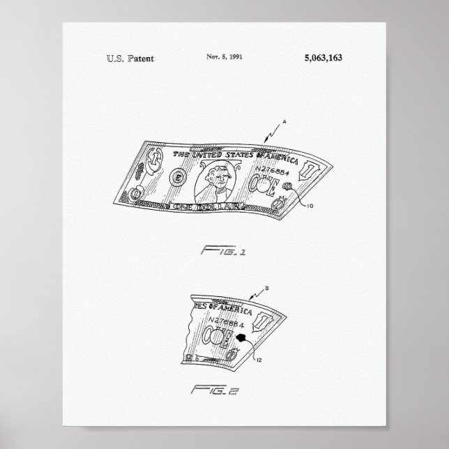 Counterfeit Currency 1991 Patent Art White Paper Poster (Framsidan)