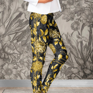 Countess Guld chain Blommigt Black on Black Damask Leggings