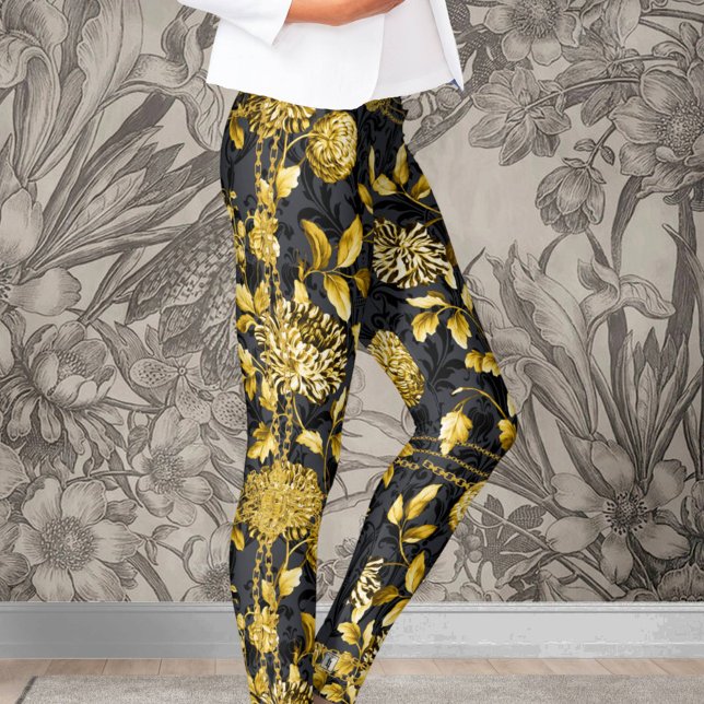 Countess Guld chain Blommigt Black on Black Damask Leggings (Skapare uppladdad)