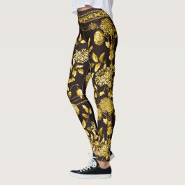 Countess Guld chain Lejon Emblem Blommigt Espresso Leggings