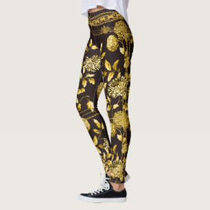 Countess Guld chain Lejon Emblem Blommigt Espresso Leggings