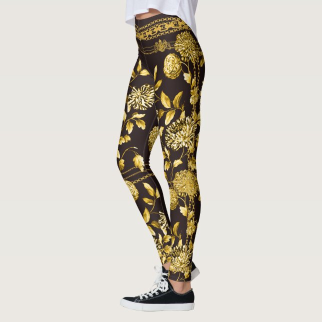 Countess Guld chain Lejon Emblem Blommigt Espresso Leggings (Vänster)