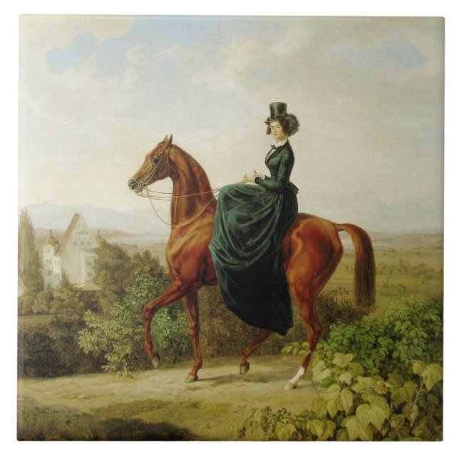 Countess on Horseback (Elegant Brown Horse) Kakelplatta (Framsidan)