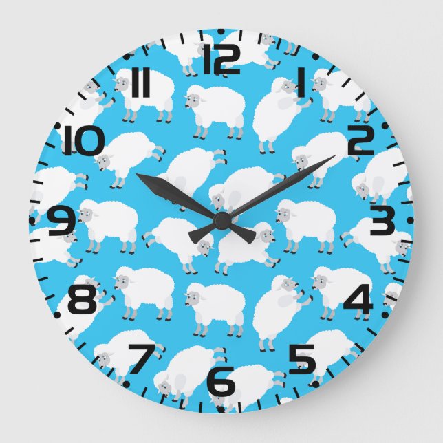 Counting Sheep Blue Nursery Pattern Stor Klocka (Framsida)