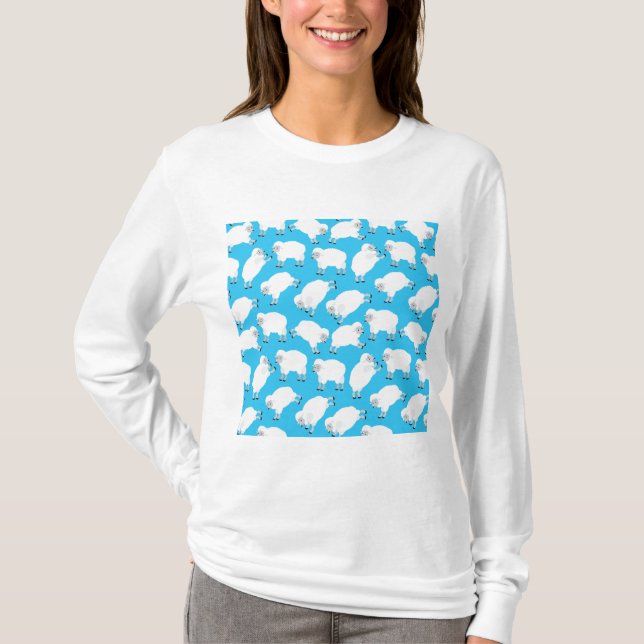 Counting Sheep Blue Nursery Pattern T Shirt (Framsida)