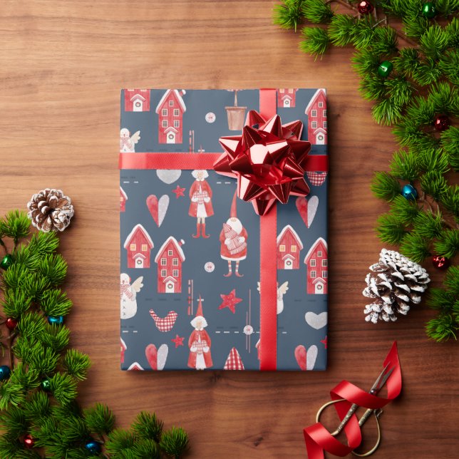 Country Blue Christmas Wrapping Paper Presentpapper (Julgåva)