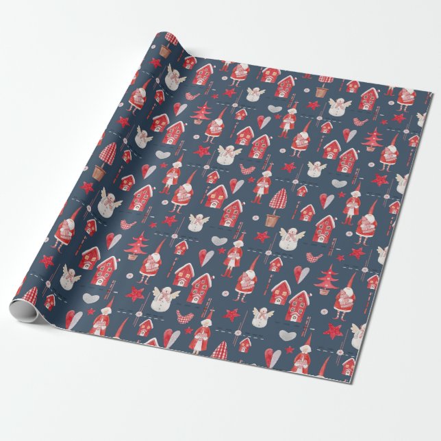 Country Blue Christmas Wrapping Paper Presentpapper (Utrullad)