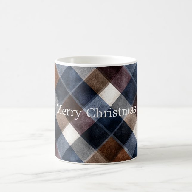 Country Blue Red White Grey Squares Christmas Kaffemugg (Center)