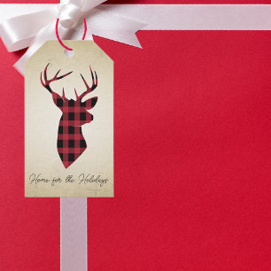 Country Buffalo Plaid Deer Jul Presentetikett