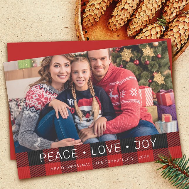 Country Buffalo Röd Svart Rutig Foto Julkort (Country Buffalo Red Black Plaid Photo Holiday Card)