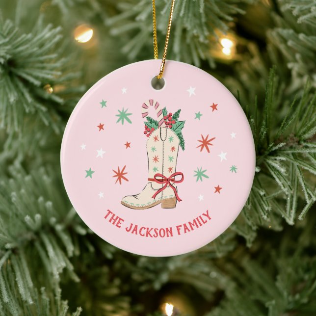 Country Christmas Cowboy Boot Illustration Gift Julgransprydnad Keramik (Träd)