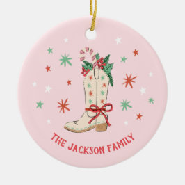 Country Christmas Cowboy Boot Illustration Gift Julgransprydnad Keramik