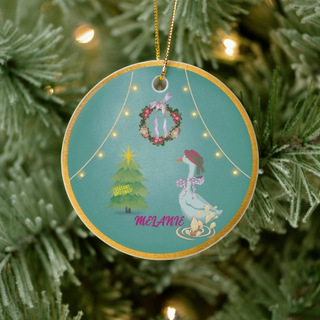Country Christmas Goose Ceramic Ornament  (Träd)