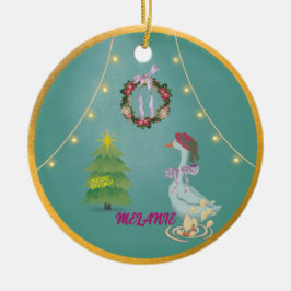 Country Christmas Goose Ceramic Ornament
