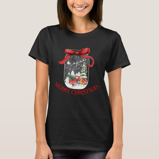Country Christmas Mason Jar Snowglobe Red Ribbon H T Shirt (Framsida)