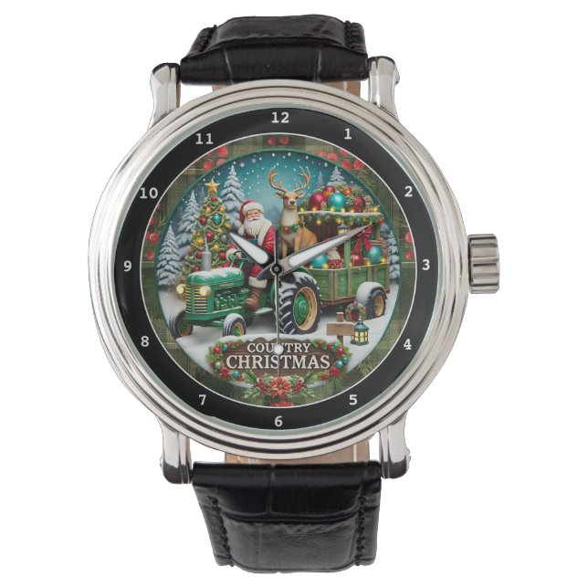 Country Christmas Santa på traktor  Armbandsur (Framsida)
