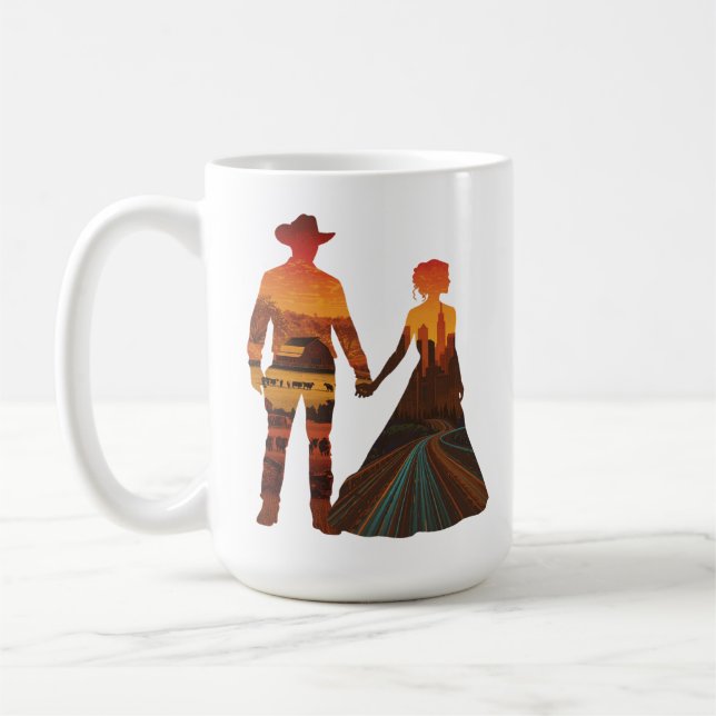 Country Cowboy & City Girl Silhouette Kaffemugg (Vänster)