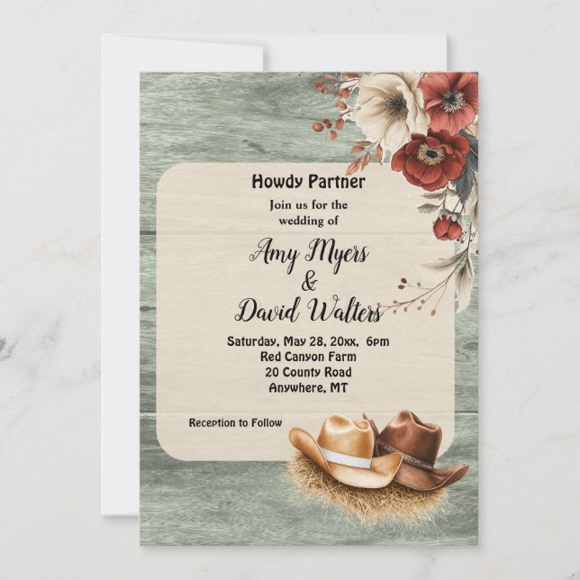 Country Cowboy Western Wedding Invitation (rust) Inbjudningar (Framsida)