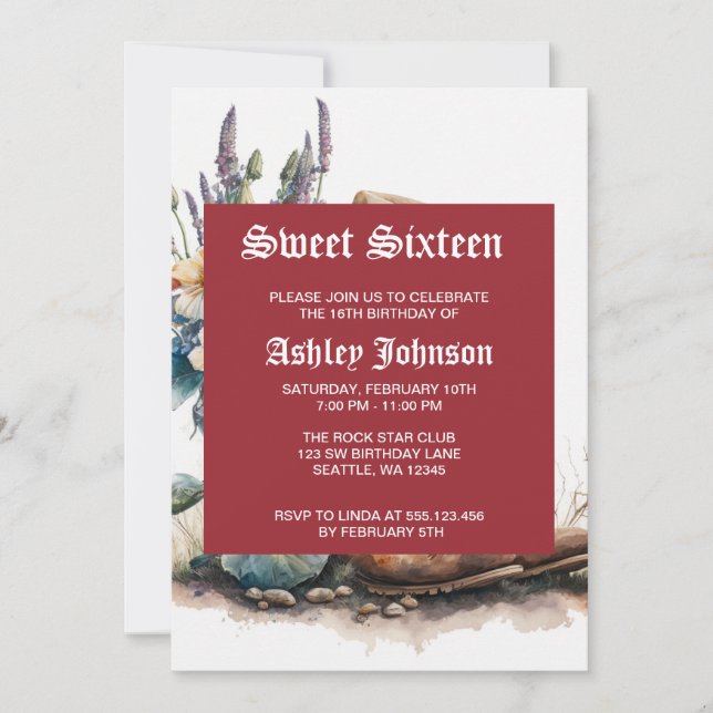 Country Cowgirl Boots Flower Hat Texas Inbjudningar (Framsida)