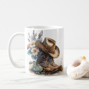 Country Cowgirl Stövlar Blomma Hatt Texas Kaffemugg