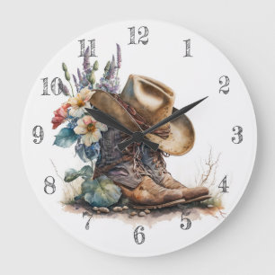 Country Cowgirl Stövlar Blomma Hatt Texas Stor Klocka