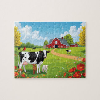 Country Farm Animals with Barn Landscape Pussel