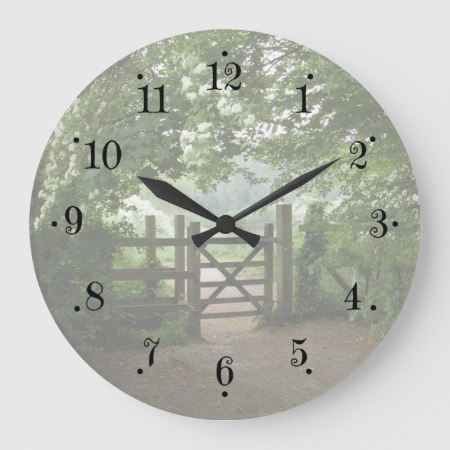 Country Farmhouse Garden Meadow Gate Wall Clock Stor Klocka (Framsida)