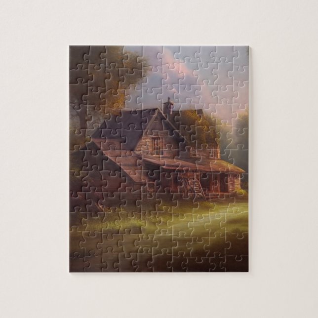 Country Farmhouse Landscape Oil Painting Puzzle  Pussel (Vertikal)
