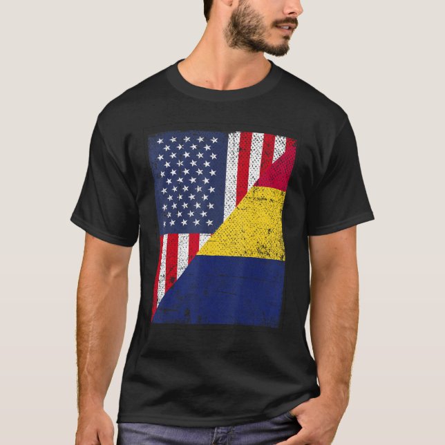 Country Flag Design  Half USA Half Chad T Shirt (Framsida)