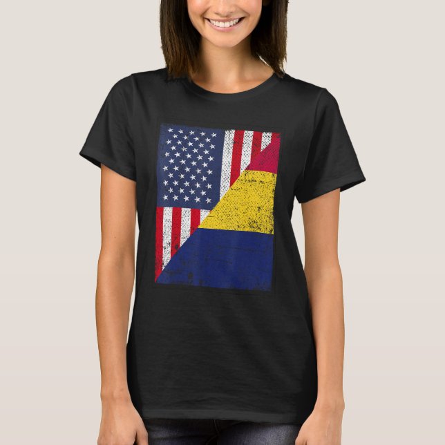 Country Flag Design  Half USA Half Chad T Shirt (Framsida)