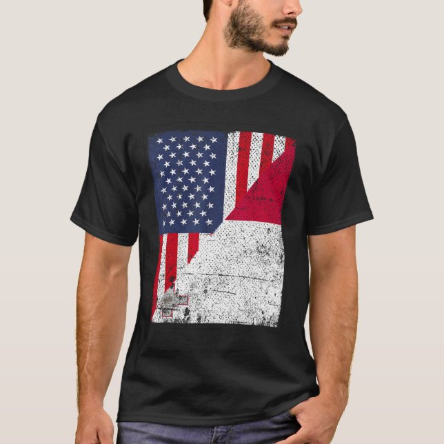 Country Flag Design  Half USA Half Malta T Shirt (Framsida)