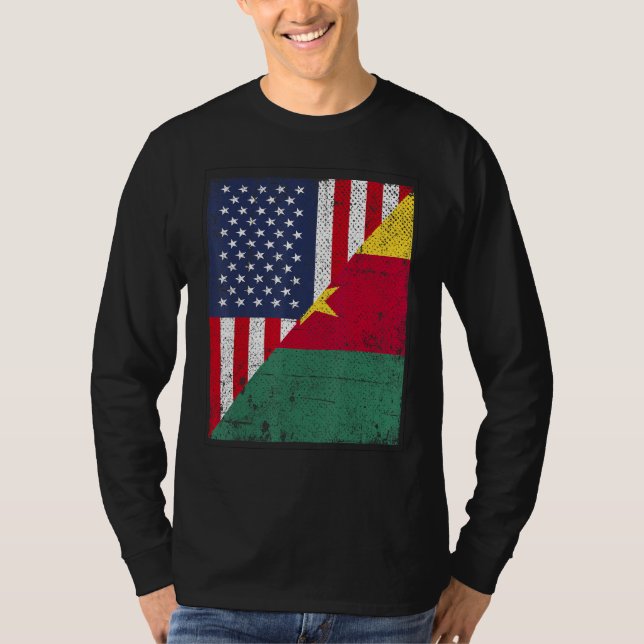 Country Flag  Half USA Half Cameroon T Shirt (Framsida)
