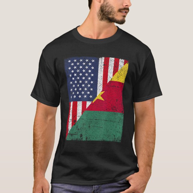 Country Flag  Half USA Half Cameroon T Shirt (Framsida)