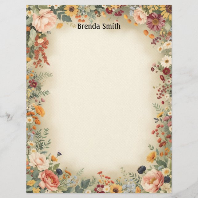 Country Flowers Border Stationery Paper Brevhuvud (Framsida)