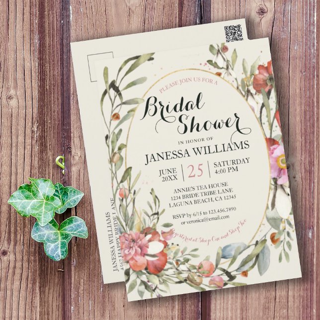Country Garden Floral Bridal Shower Invitation  Vykort (PRETTY COUNTRY GARDEN BRIDAL SHOWER POSTCARD INVITATION
)