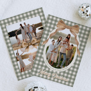 Country Gingham Bow Julkort med Foto