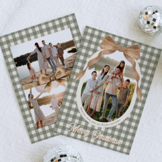 Country Gingham Bow Julkort med Foto