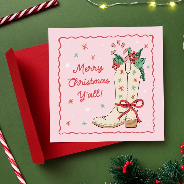 Country God Jul Alla Cowboy Stövel  Julkort (cute country Christmas greeting card with cowboy boot)