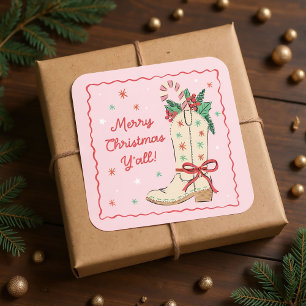 Country God Jul Till Er Alla Cowboy Boot Fyrkantigt Klistermärke