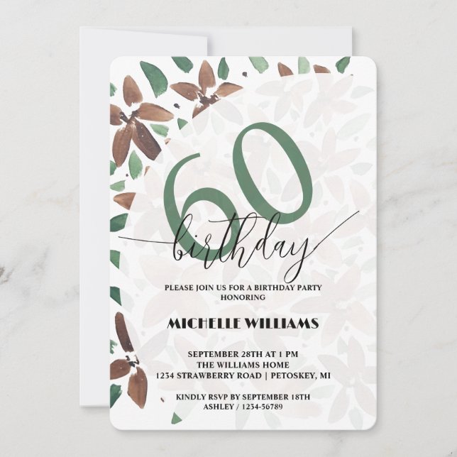 Country Green Floral Watercolor Birthday Inbjudningar (Framsida)
