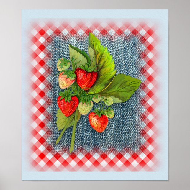 Country Kitchen Botanical Strawberry Cluster Poster (Framsidan)