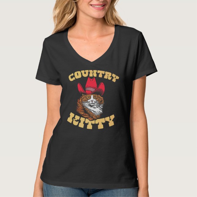 Country Kitty Country Cowgirl Cat Western Vibe T Shirt (Framsida)